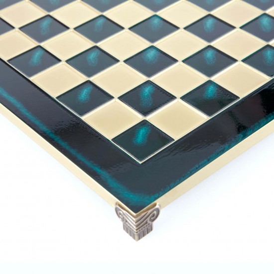 Manopoulos Classic Χειροποίητη Σκακιέρα Μπρούτζινη 36x36cm Πράσινο Χρώμα Σκάκι-Τάβλι