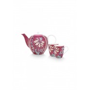 PiP Studio Flower Festival Σετ Τσαγιού με Κούπα από Πορσελάνη Ροζ 1600ml 3τμχ