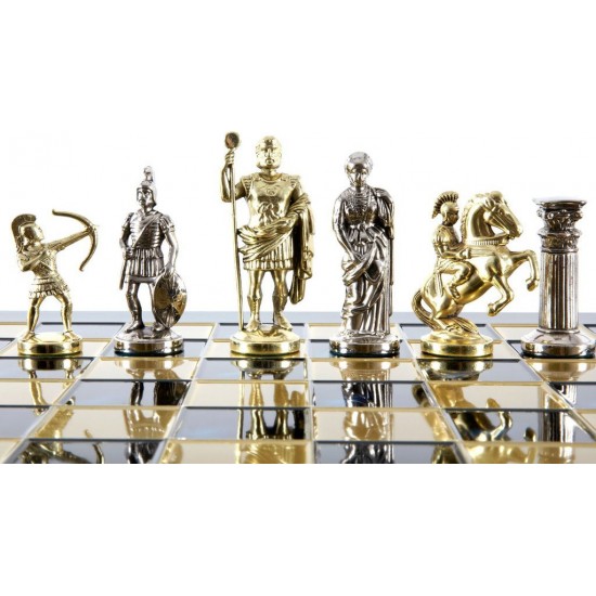 Manopoulos  Χειροποίητο Σκάκι Μεταλλικό με Πιόνια Τοξότες και σκακιέρα 44x44cm S10BLU Σκάκι-Τάβλι