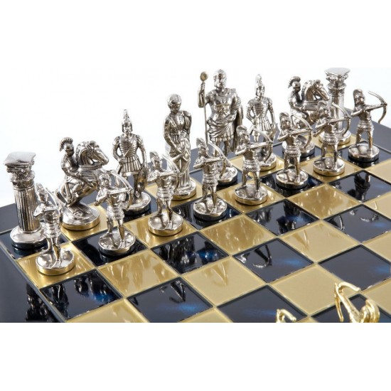 Manopoulos  Χειροποίητο Σκάκι Μεταλλικό με Πιόνια Τοξότες και σκακιέρα 44x44cm S10BLU Σκάκι-Τάβλι