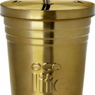 Ecolife Cup Ποτήρι Θερμός Ανοξείδωτο BPA Free 480ml Χρυσό με Καλαμάκι 33-BO-4008