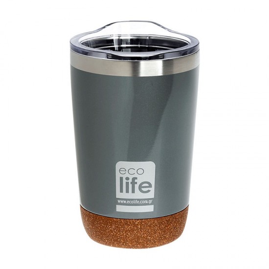 Ecolife Θερμός-Ποτήρι Για Καφέ 370ml Light Grey (Cork Bottom)