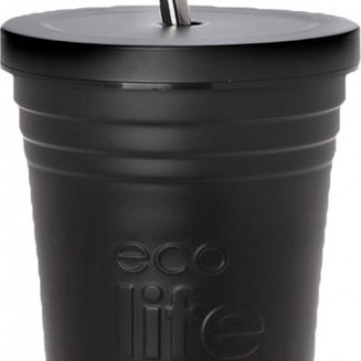 Ecolife Cup Ποτήρι Θερμός Ανοξείδωτο BPA Free 480ml Μαύρο με Καλαμάκι 33-BO-4000