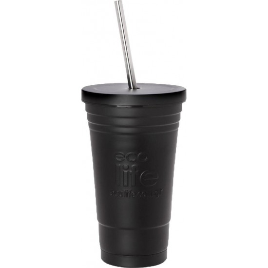 Ecolife Cup Ποτήρι Θερμός Ανοξείδωτο BPA Free 480ml Μαύρο με Καλαμάκι 33-BO-4000
