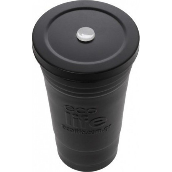 Ecolife Cup Ποτήρι Θερμός Ανοξείδωτο BPA Free 480ml Μαύρο με Καλαμάκι 33-BO-4000