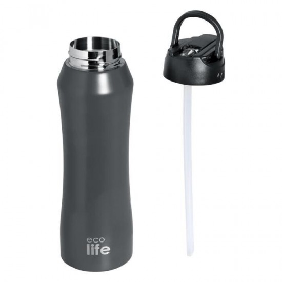Μπουκάλι Θερμός Ανοξείδωτο / Πλαστικό BPA Free 550ml Γκρι με Καλαμάκι 33-BO-3061 Ecolife