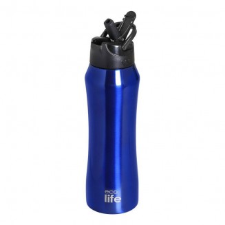 Μπουκάλι Θερμός Ανοξείδωτο / Πλαστικό BPA Free 550ml Μπλε με Καλαμάκι 33-BO-3062 Ecolife