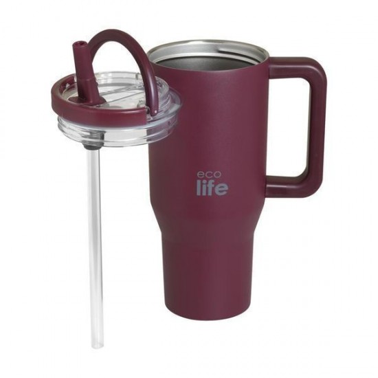 Ecolife Handled Tumbler Θερμός Ανοξείδωτο 900ml Διπλή λαβή με Καλαμάκι και Λαβή 33-BO-7070