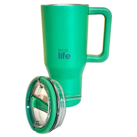 Ecolife Handled Tumbler Θερμός BPA Free 900ml Green Tea με Καλαμάκι και Λαβή 33-BO-7071
