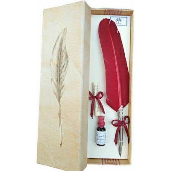 Πένα Μελάνης Φτερό Ανάγλυφη Κόκκινη