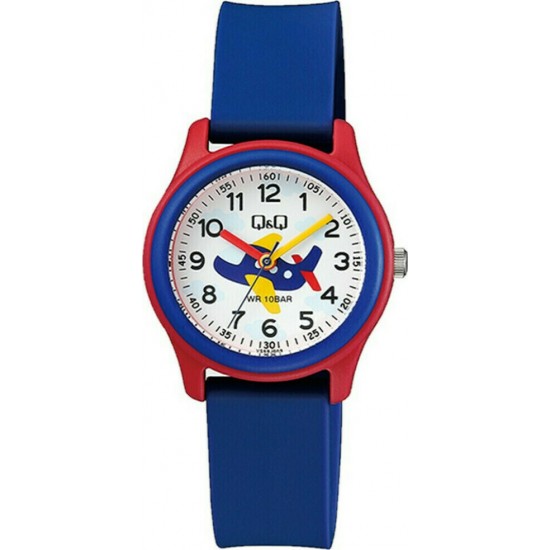 Q&Q Παιδικό Αναλογικό Ρολόι 32mm Μπλε VS59J009 αεροπλάνο