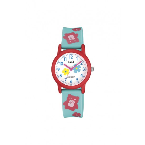 Q&Q Παιδικό Αναλογικό Ρολόι Αρκουδάκι με Λουράκι Γαλάζιο V23A-003VY