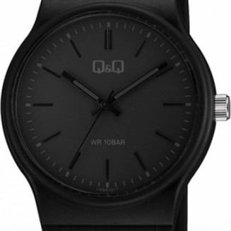 Q&Q Ανδρικό Ρολόι 38mm Μπαταρίας με Μαύρο Καουτσούκ Λουράκι VS50J017