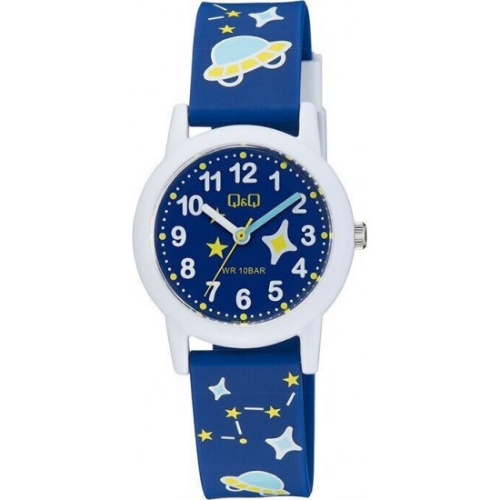 Q&Q Παιδικό Αναλογικό Ρολόι 32mm Μπλε V23A-017VY Αστέρια κ Διαστημόπλοιο