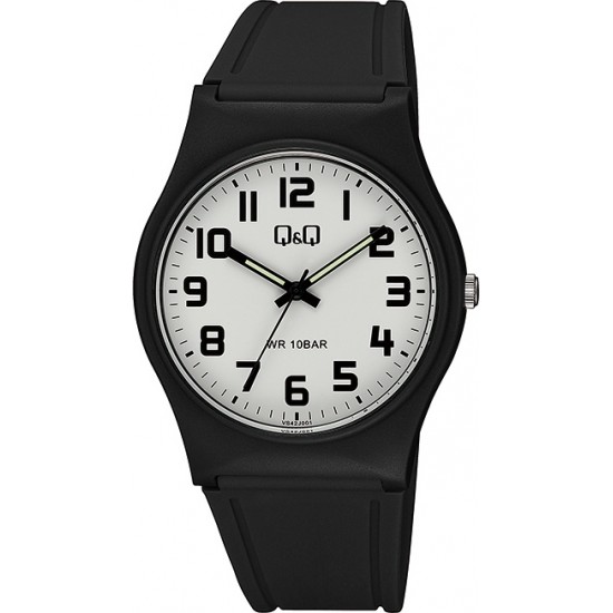 Q&Q Ανδρικό Ρολόι 40mm Μπαταρίας με Μαύρο Καουτσούκ Λουράκι VS42J001Y