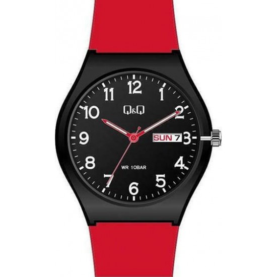 Q&Q Ανδρικό Ρολόι 38mm Μπαταρίας με Κόκκινο Καουτσούκ Λουράκι A212J009Y