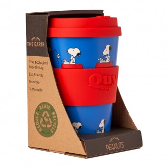 QuyCup Snoopy Writing Κούπα με Καπάκι Μπλε 400ml RPETBAMB40-872