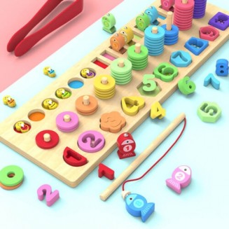 Wooden Rainbow Stacking Fishing Number Puzzle 4 in 1 