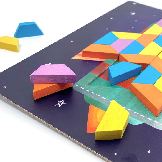 Svoora Artiles Σύνθεση Σχημάτων με Ξύλινα Τουβλάκια και 4 Κάρτες 'Εξερεύνηση'