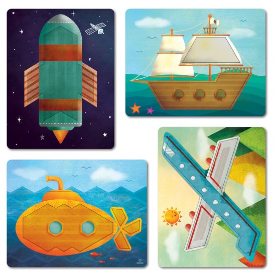 Svoora Artiles Σύνθεση Σχημάτων με Ξύλινα Τουβλάκια και 4 Κάρτες 'Εξερεύνηση'