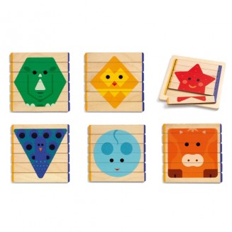 Djeco 6 Ξύλινα Παζλ σε Πλαίσιο 'Ζωάκια - Γεωμετρικά σχήματα'