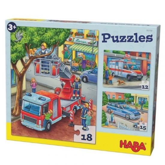 Haba Τρία παζλ 'Αστυνομία, πυροσβεστική, ασθενοφόρο' 18 τεμ.