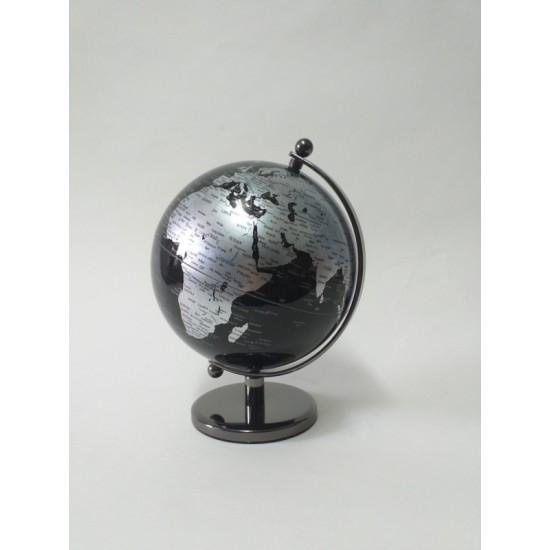 Υδρόγειος Σφαίρα Inox με βάση Τιτανίου Μαύρη Ασημί 19cm