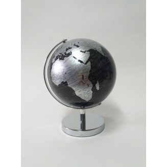 Υδρόγειος Σφαίρα Μεταλλική Ασημί- Μαύρη 18cm