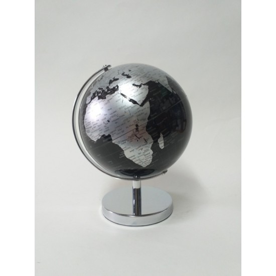 Υδρόγειος Σφαίρα Μεταλλική Ασημί- Μαύρη 18cm