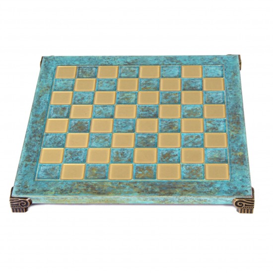 Manopoulos Classic Χειροποίητη Σκακιέρα Μπρούτζινη 44x44cm Τυρκουάζ Χρ΄ώμα Σκάκι-Τάβλι